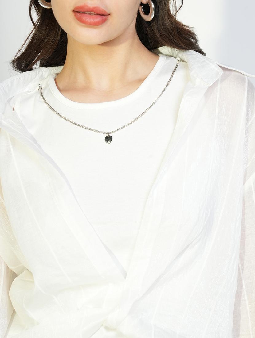 women white solid top with long sleeves shirt - 21643432 - Standard Image - 7
