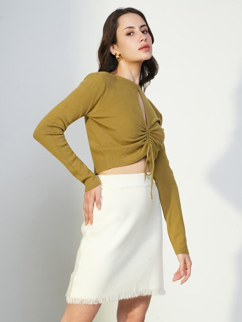 women solid long sleeves crop top - 21643434 - Standard Image - 2