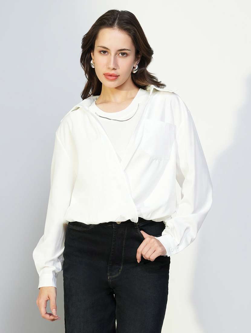 women white solid long sleeve top