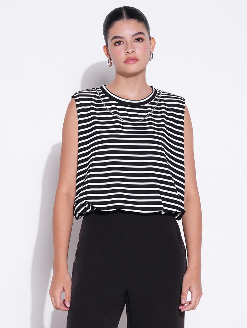 women black stripes sleeveless top - 21643437 - Zoom Image - 0