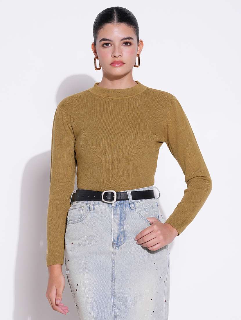 women mustard solid long sleeve top