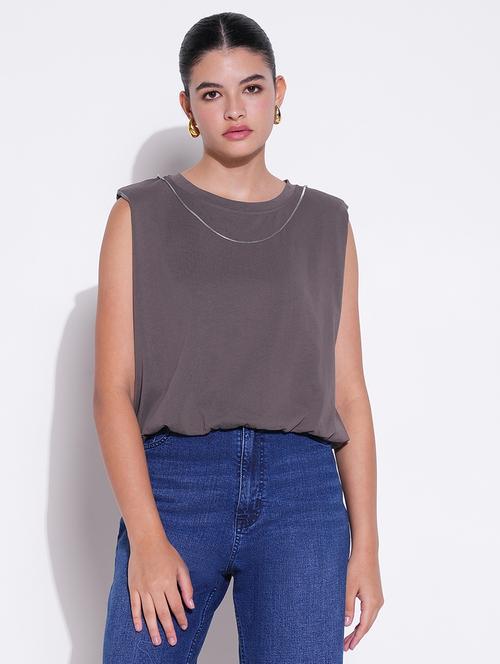 women grey solid sleeveless top - 21643445 -  Standard Image - 0