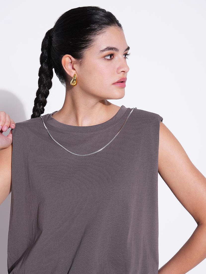 women grey solid sleeveless top - 21643445 - Standard Image - 7