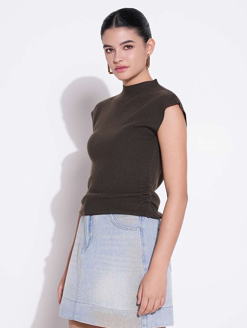 women solid mock neck sleeveless regular top - 21643453 -  Standard Image - 2