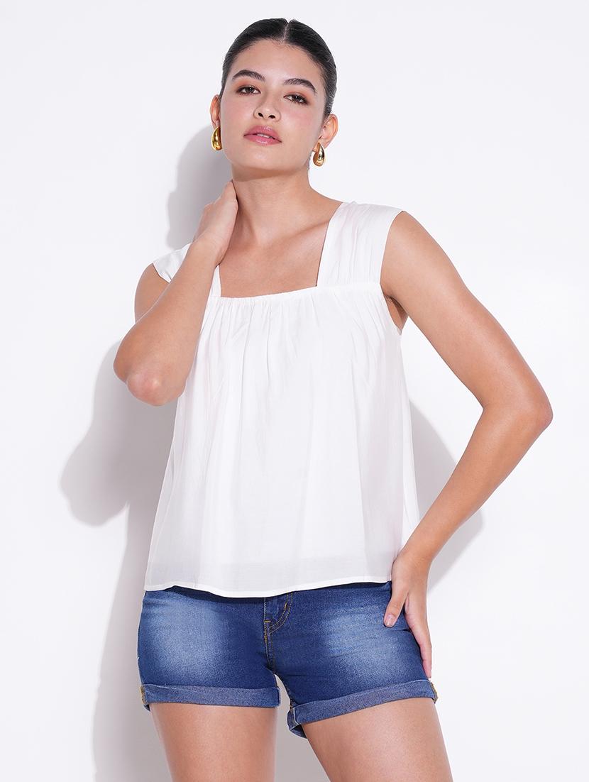 women solid sleevless a-line top - 21643455 - Zoom Image - 0