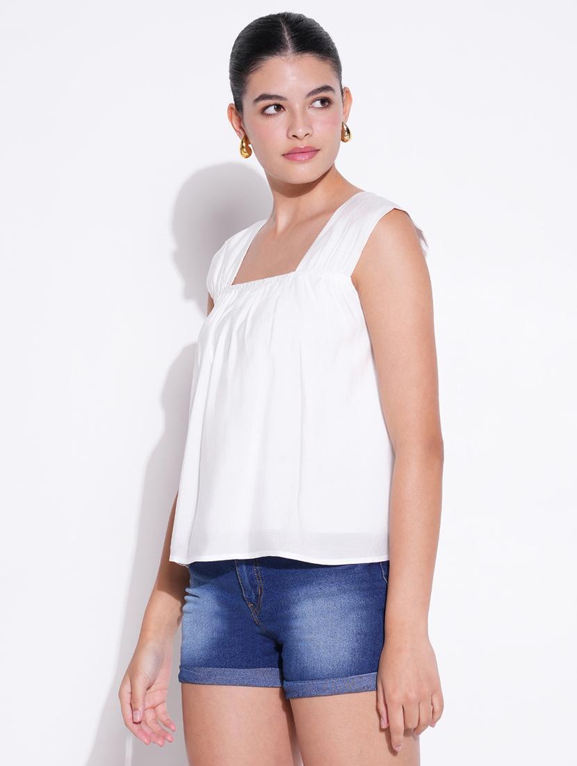 women solid sleevless a-line top - 21643455 - Standard Image - 2