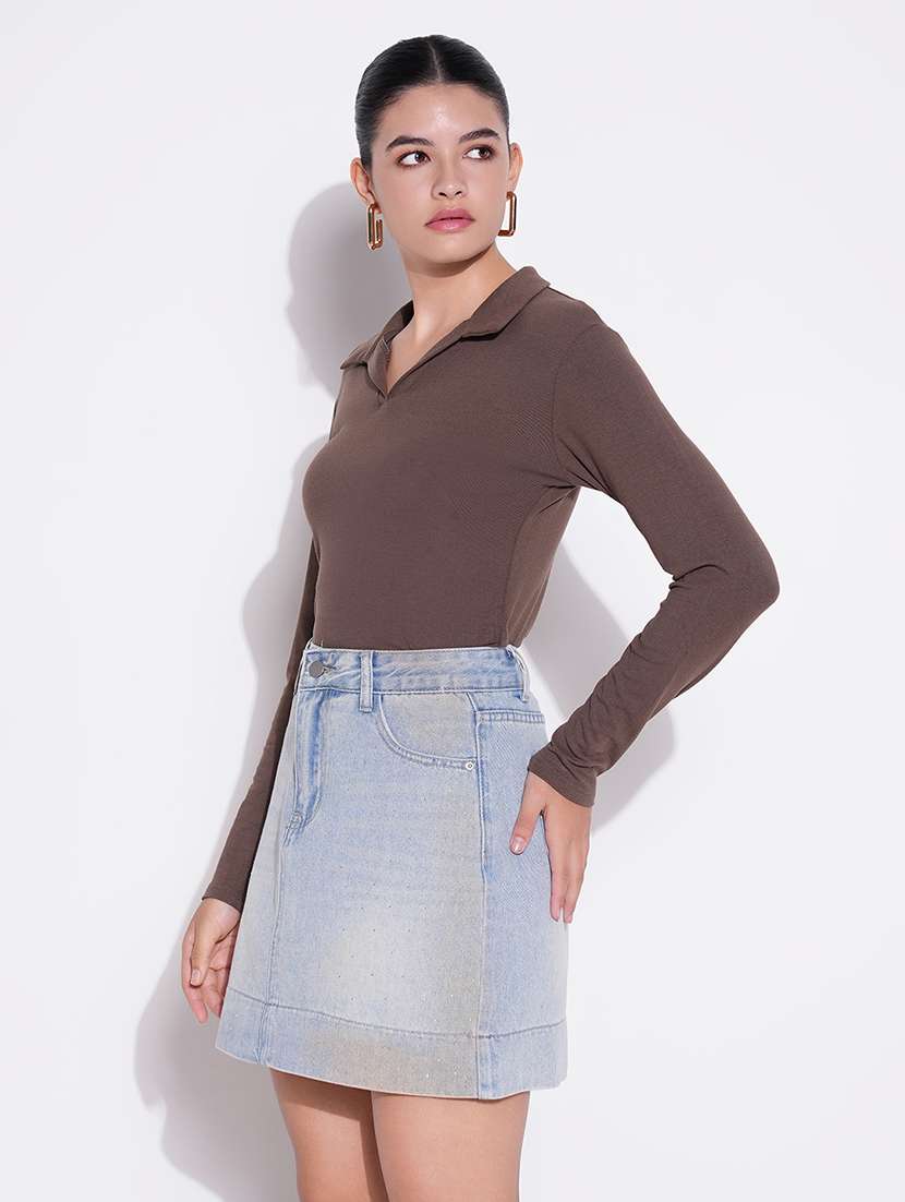 women solid collared long sleeves regular top - 21643457 -  Standard Image - 2
