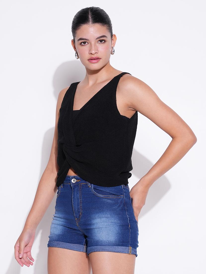 women solid sleeveless crop top - 21643458 - Standard Image - 2