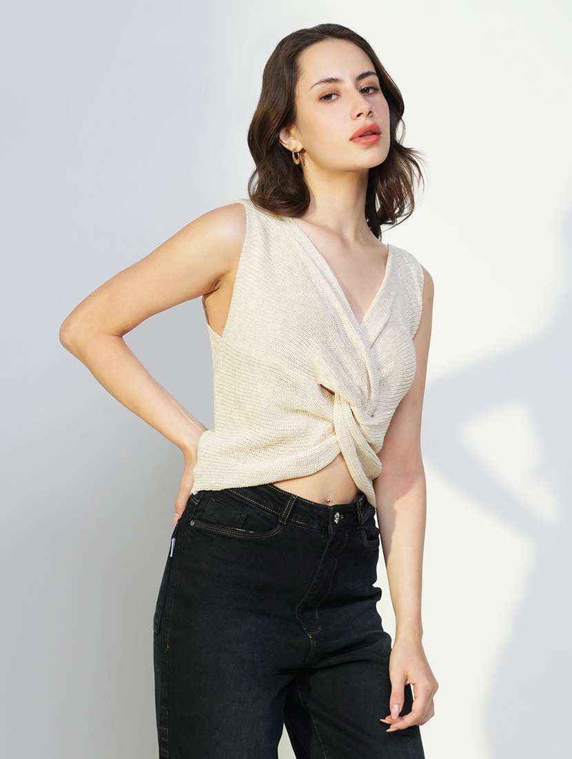 women solid sleeveless crop top - 21643459 - Standard Image - 2