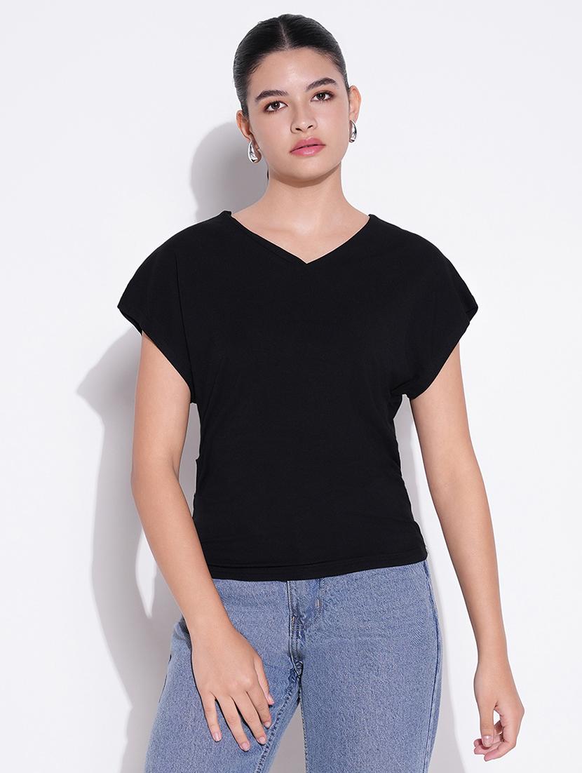 women black solid short sleeves top - 21643461 -  Zoom Image - 0