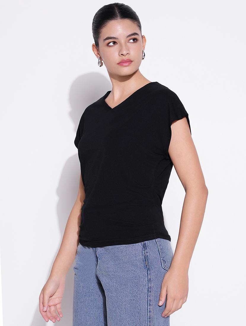 women black solid short sleeves top - 21643461 - Standard Image - 2