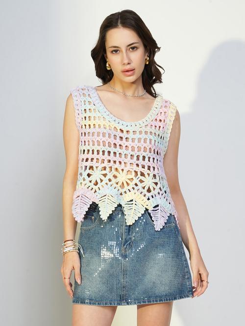 women crochet detailed sleeveless top - 21643466 - Standard Image - 0