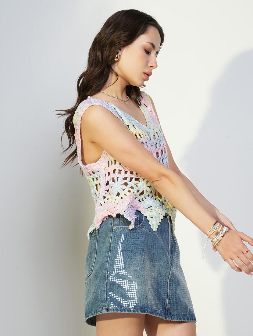 women crochet detailed sleeveless top - 21643466 - Standard Image - 2