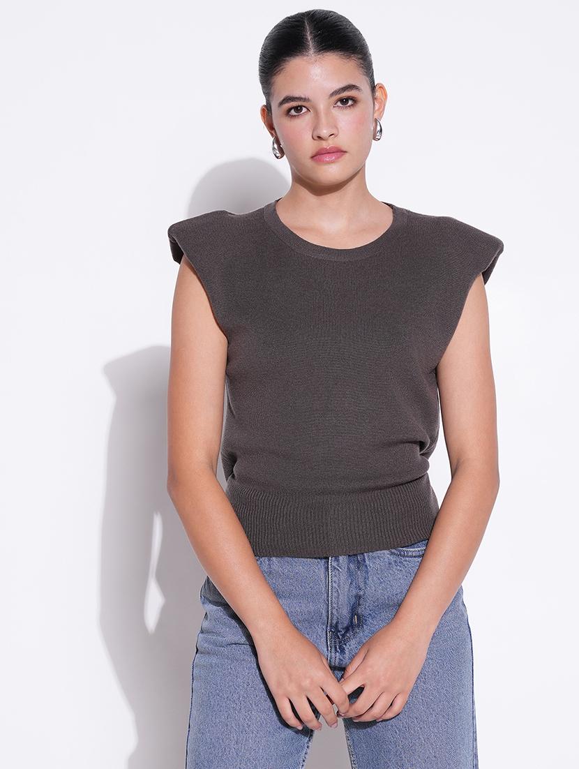 women grey solid sleeveless top - 21643473 -  Zoom Image - 0