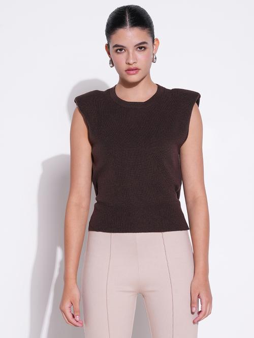 women brown solid sleeveless top - 21643474 - Standard Image - 0
