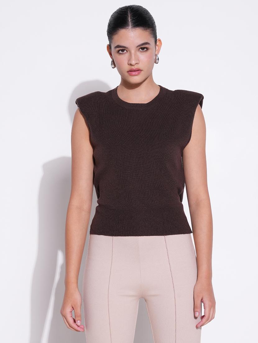 women brown solid sleeveless top - 21643474 - Zoom Image - 0
