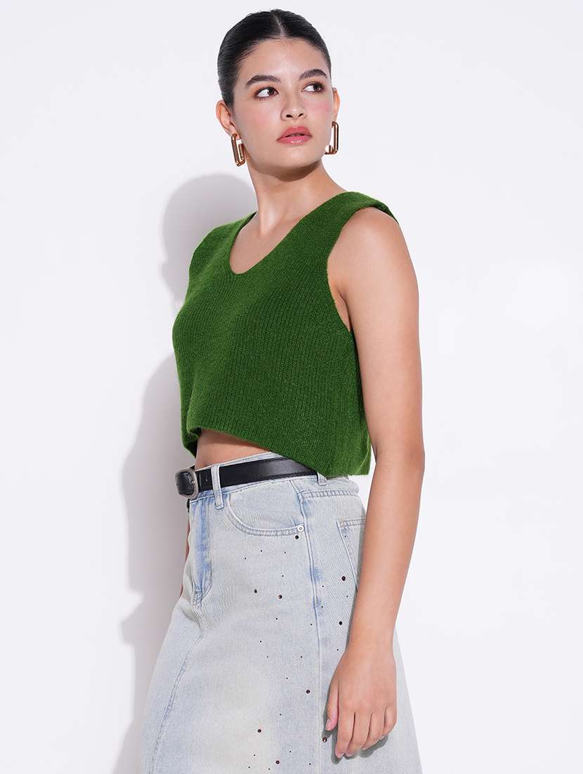 women solid sleeveless crop top - 21643477 -  Standard Image - 2