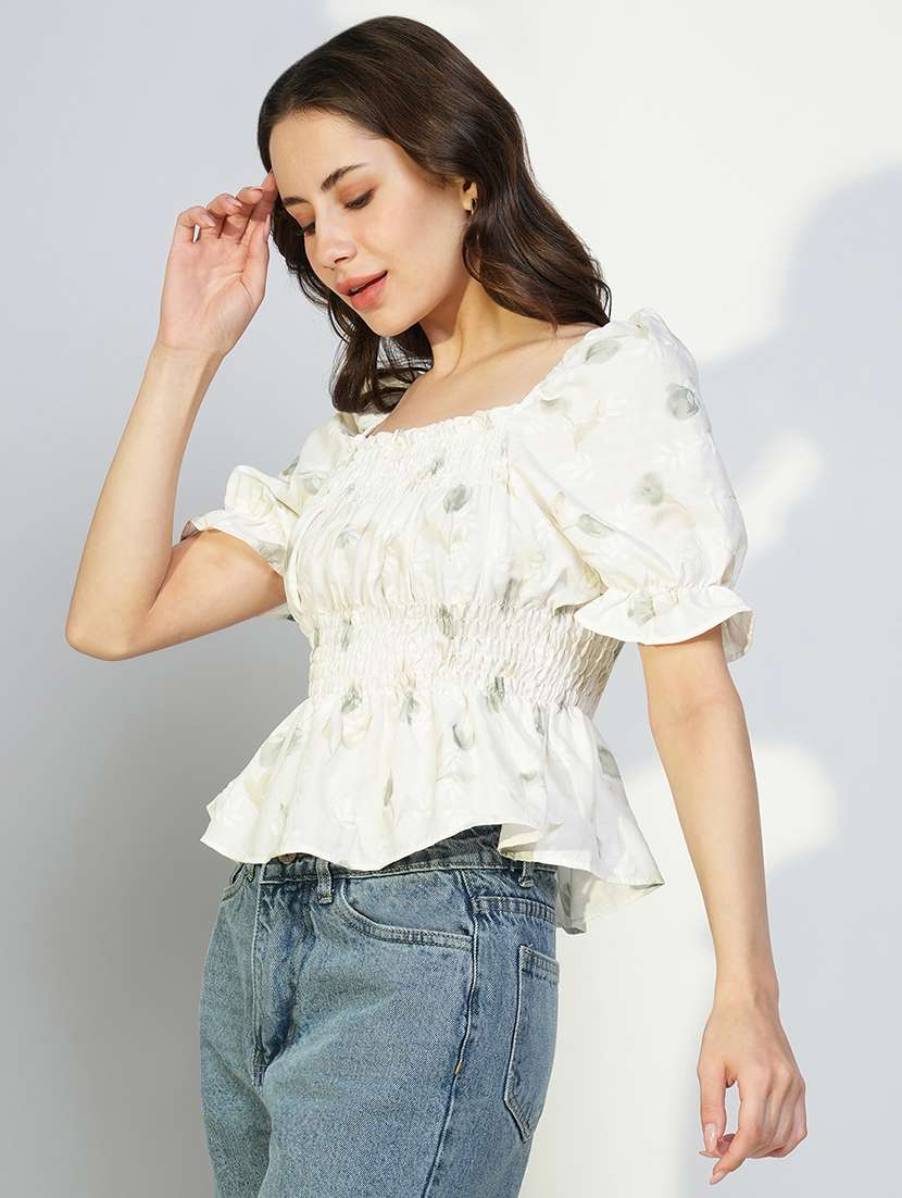 women printed smocked detailed peplum top - 21643488 -  Standard Image - 2