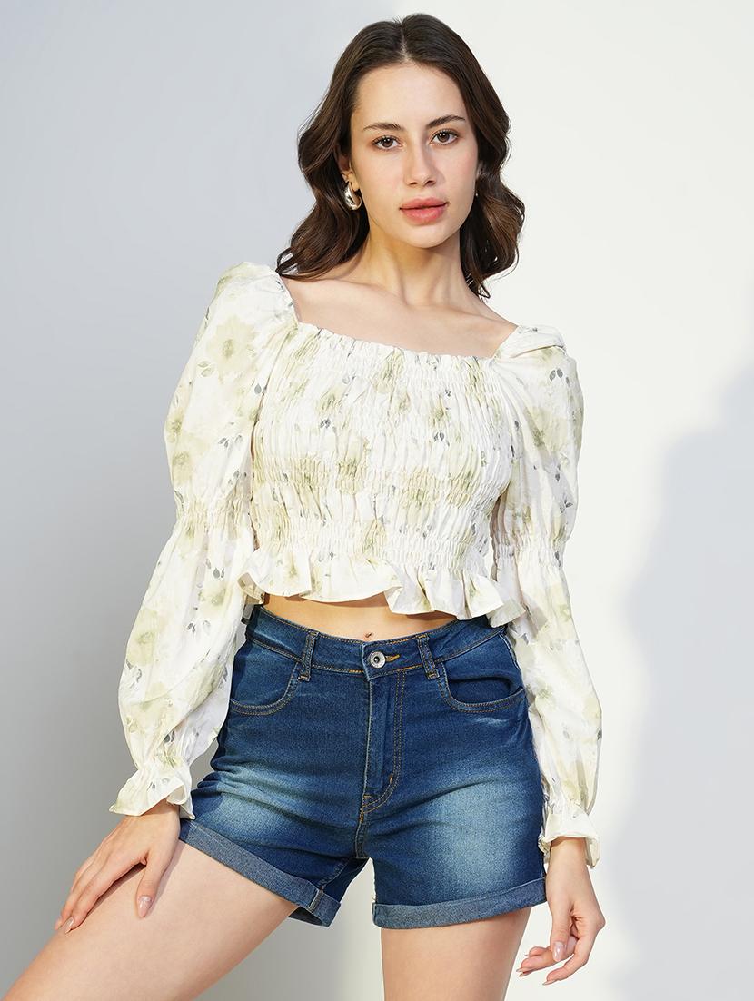 women printed smocked detailed peplum top - 21643489 - Zoom Image - 0