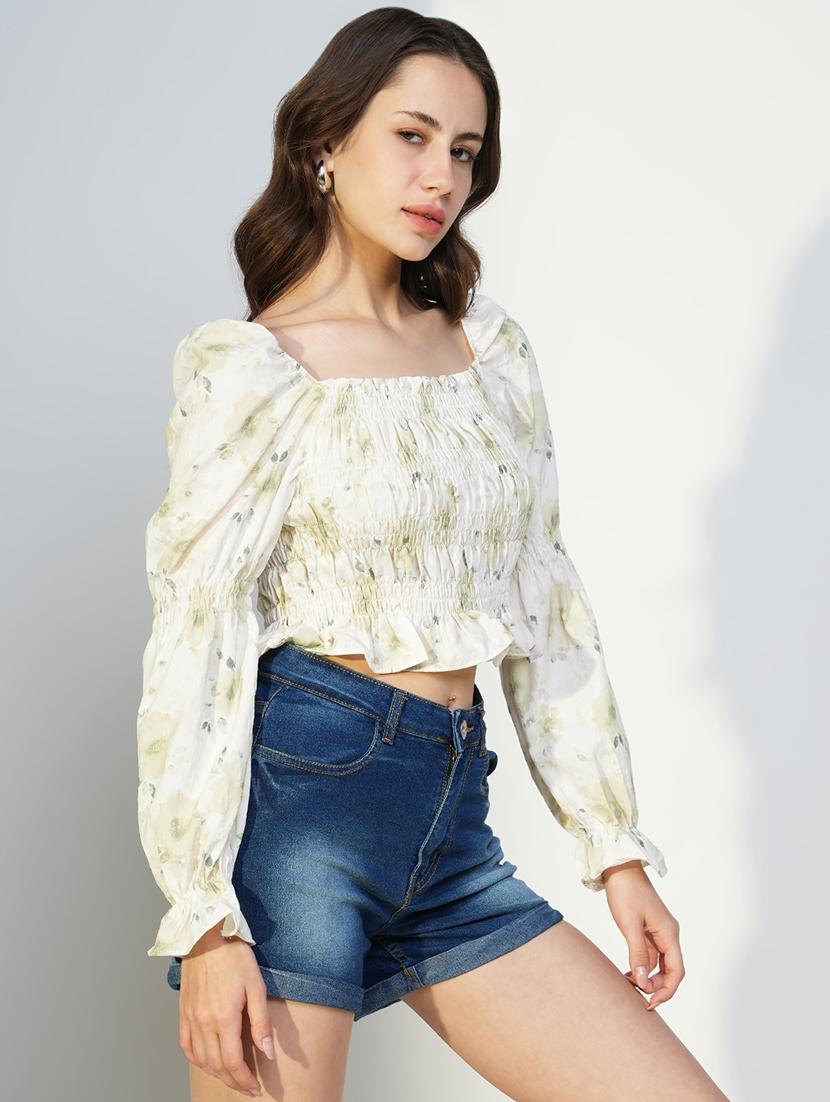 women printed smocked detailed peplum top - 21643489 - Standard Image - 2