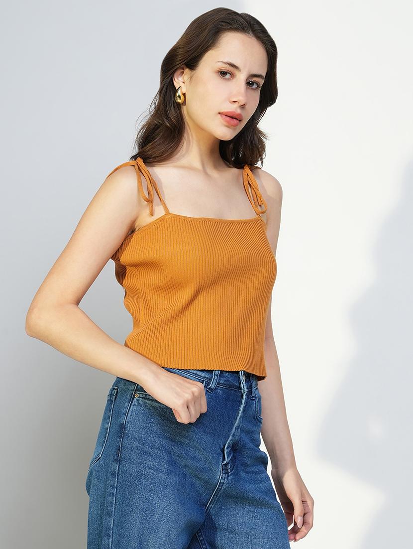 women solid shoulder strap neck top - 21643491 - Standard Image - 2