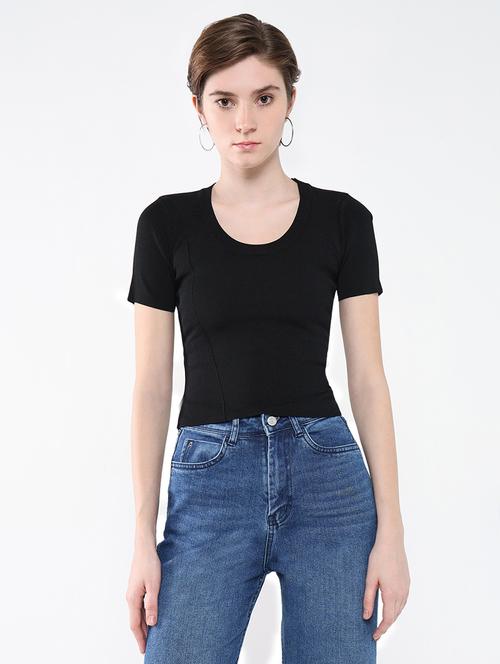 women black solid short sleeve top - 21643501 -  Standard Image - 0