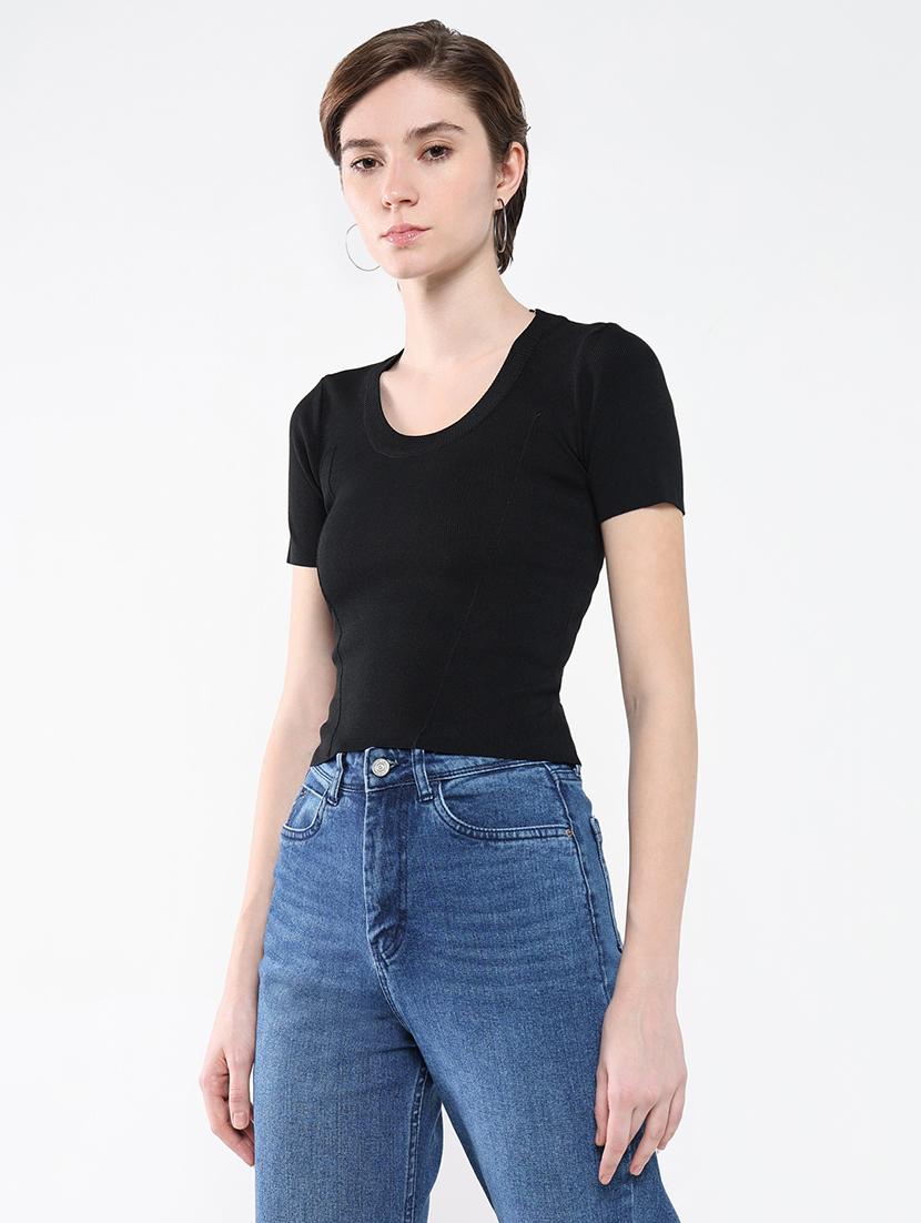 women black solid short sleeve top - 21643501 - Standard Image - 2