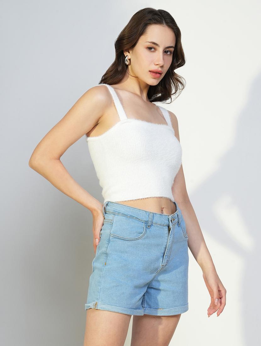 women white solid shoulder strap top - 21643503 - Standard Image - 2