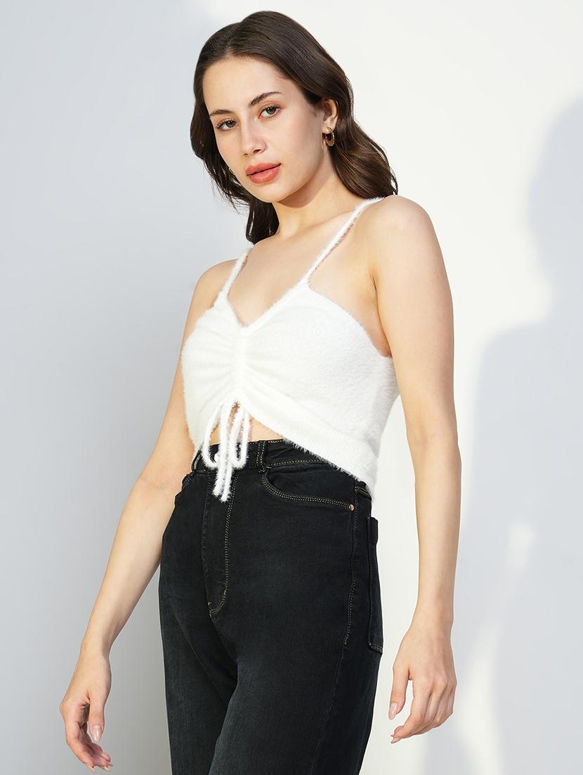 women white solid shoulder strap top - 21643507 - Standard Image - 2