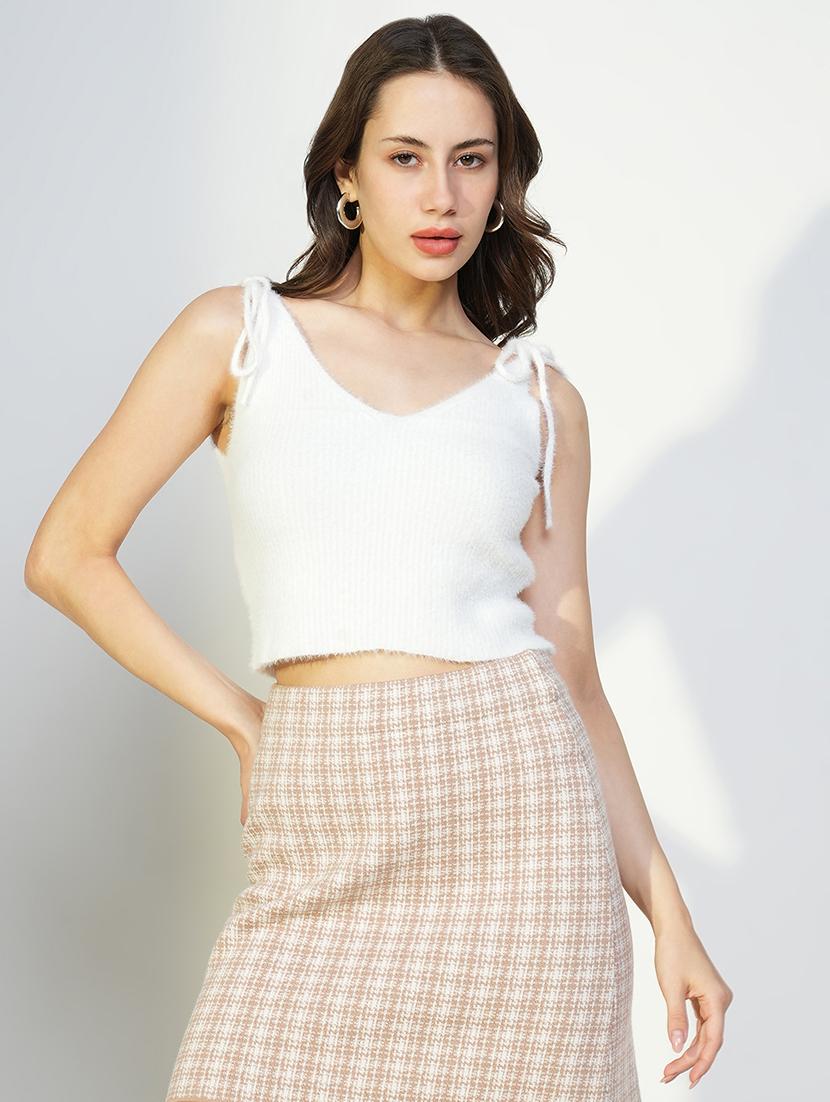 women white solid sleeveless crop top - 21643508 - Zoom Image - 0