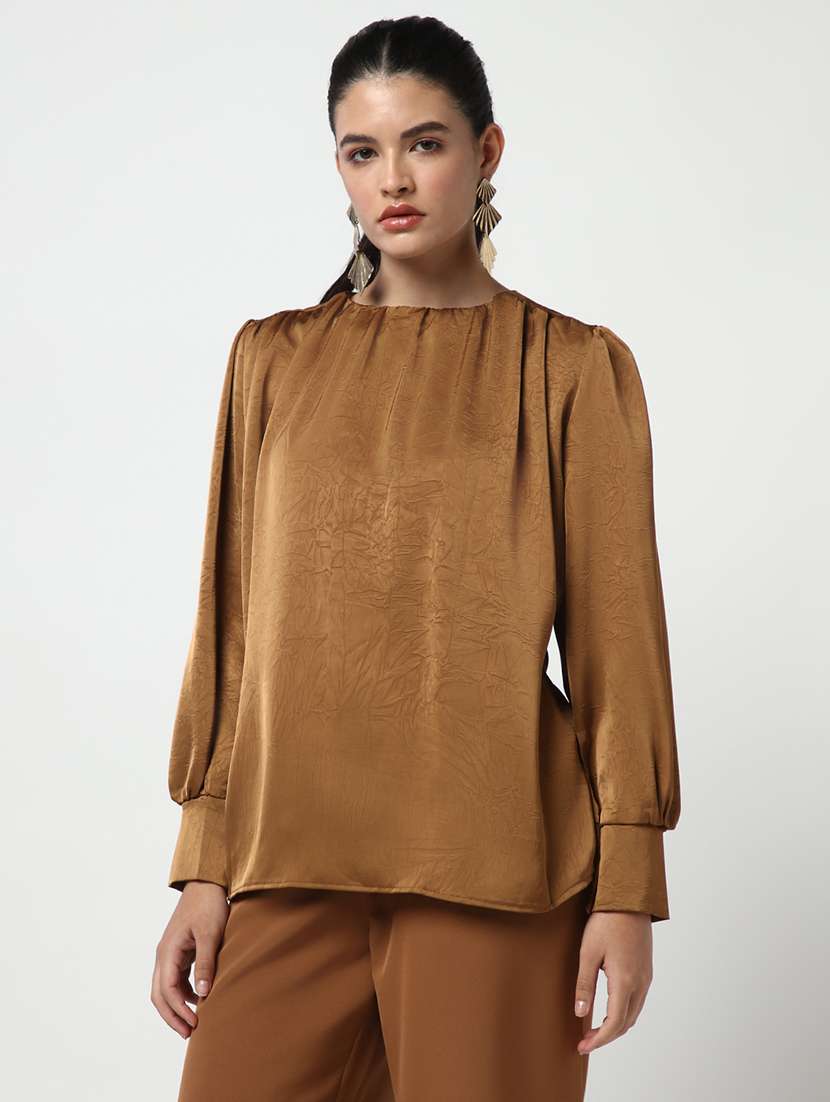 women solid puff sleeve top - 21643520 -  Standard Image - 2