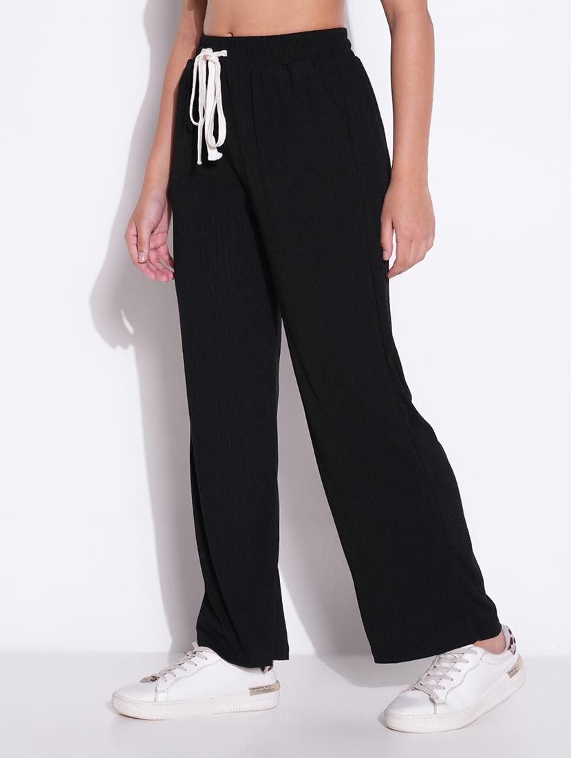 women solid high rise wide leg trouser - 21643546 - Standard Image - 2
