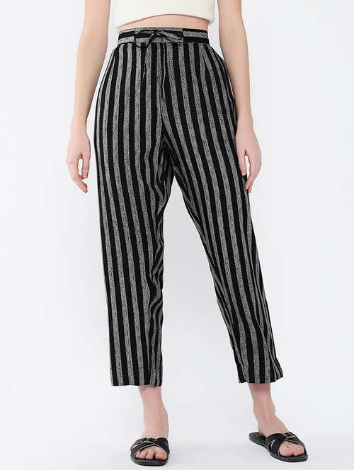 women black stripes ankle length peg trouser - 21643554 - Standard Image - 0