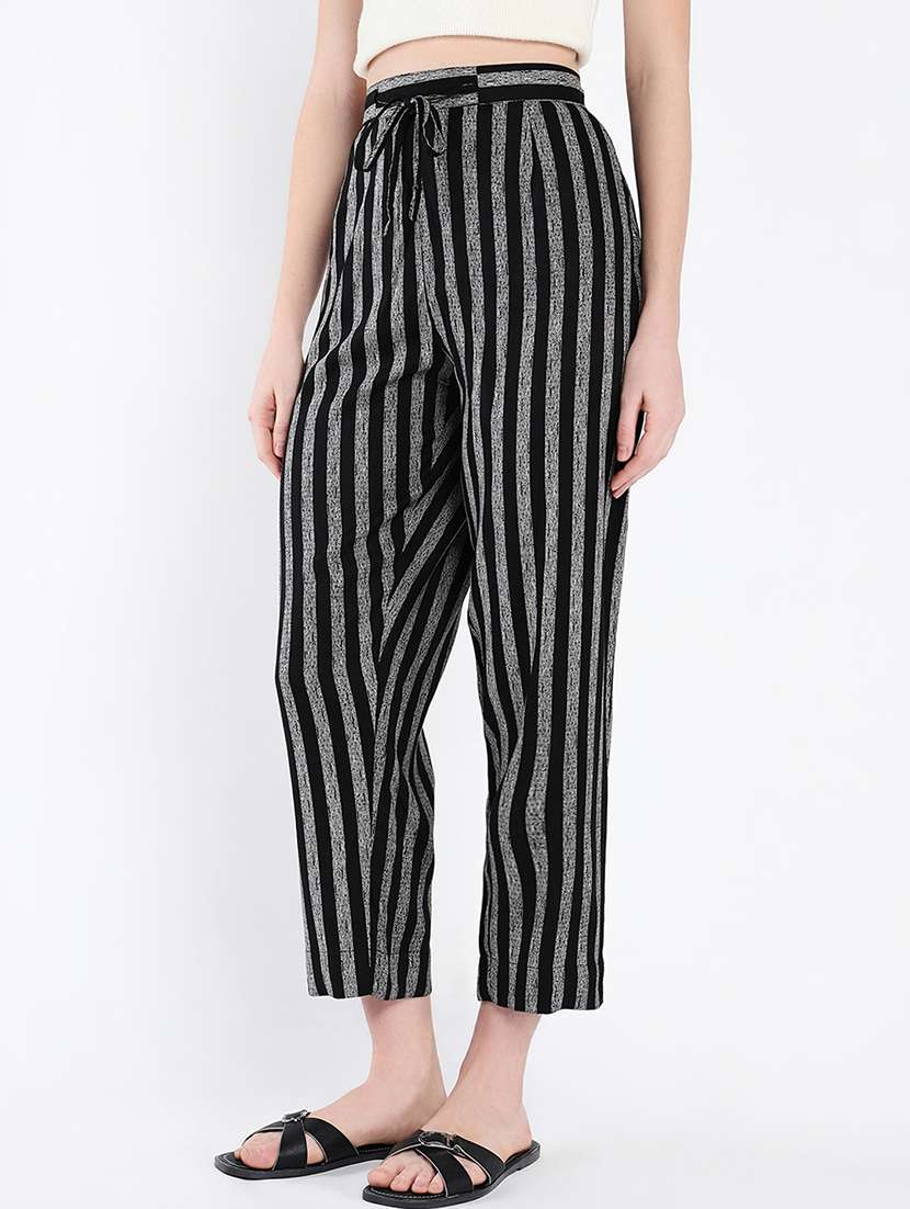 women black stripes ankle length peg trouser - 21643554 - Standard Image - 2
