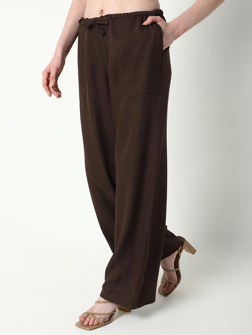 women solid high rise wide leg trouser - 21643555 - Standard Image - 2