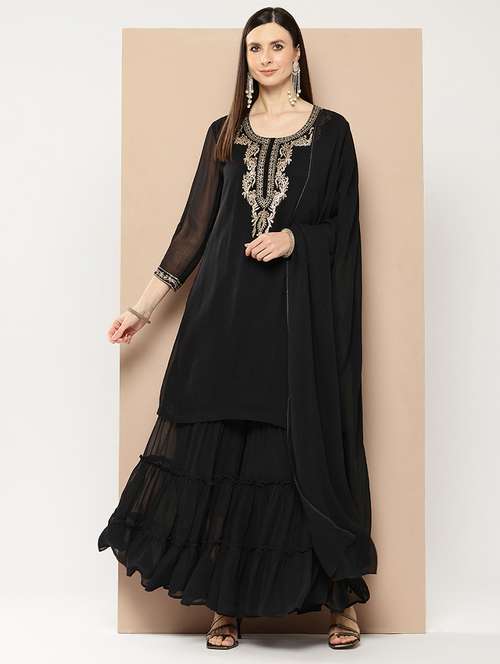 women embroidered kurta sharara set with dupatta - 21643581 - Standard Image - 0