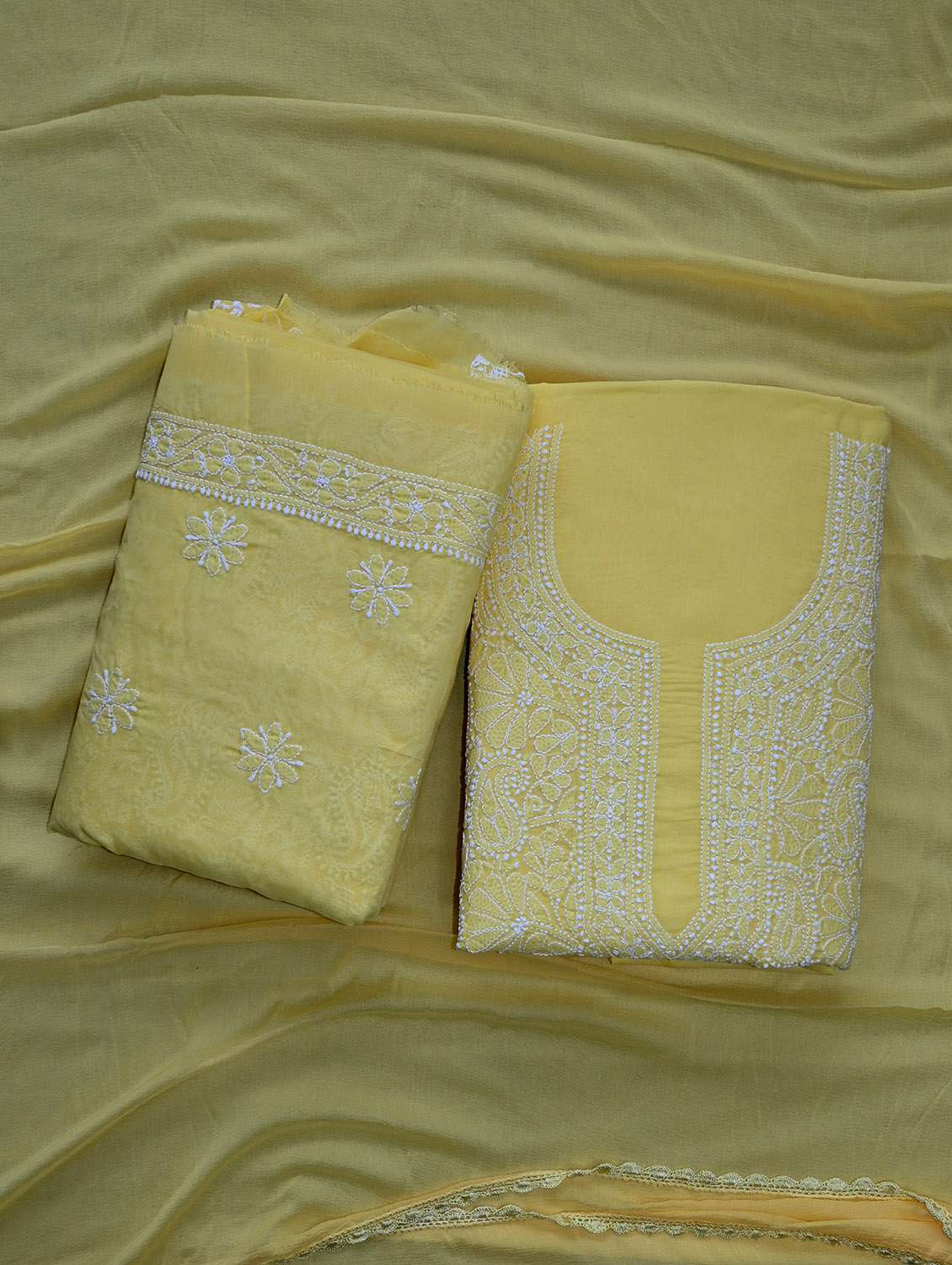 women chikankari work unstitched suit set