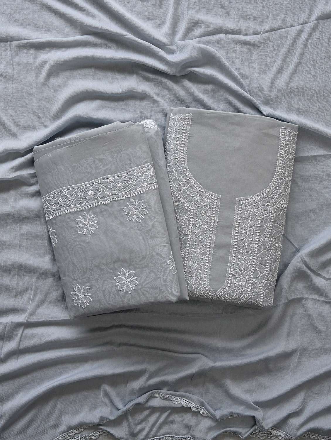 women chikankari work unstitched suit set