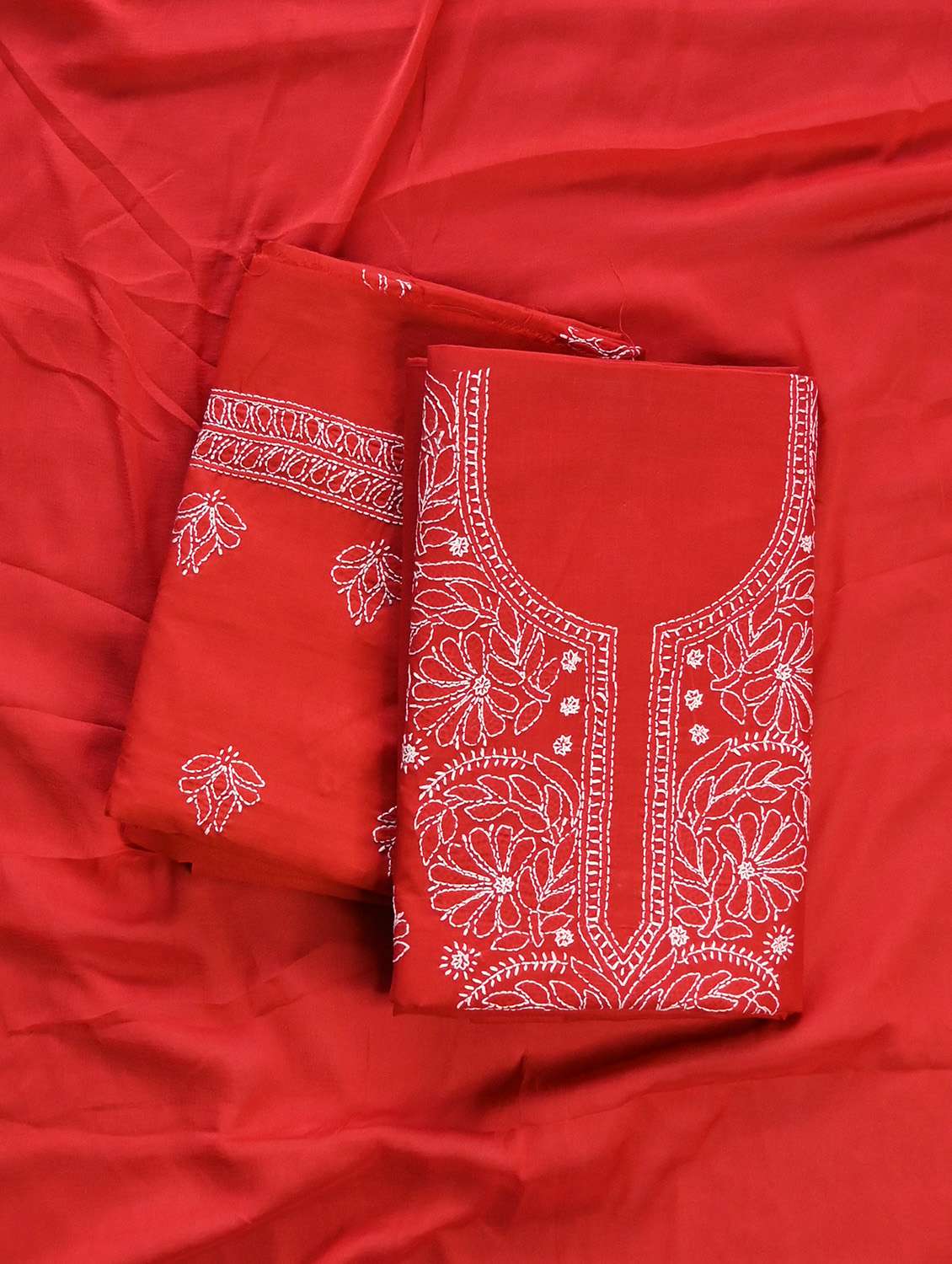 women chikankari work unstitched suit set