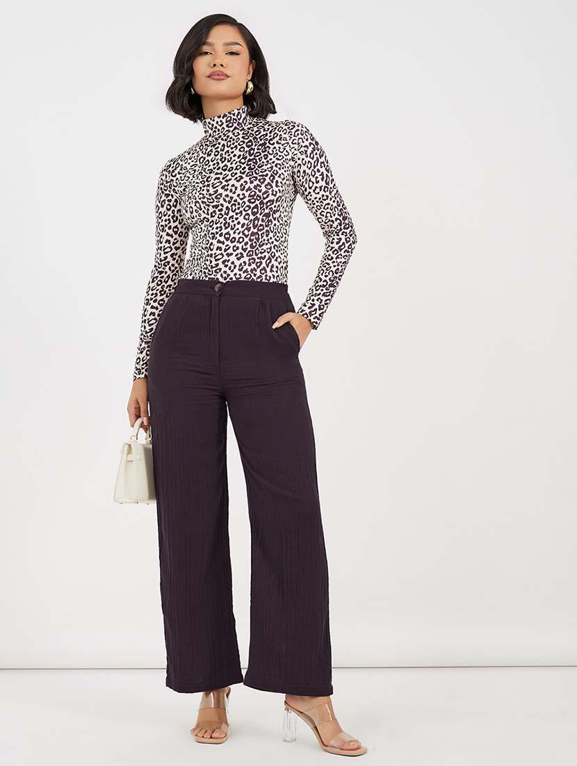 women brown solid wide leg trousers - 21643689 - Standard Image - 2
