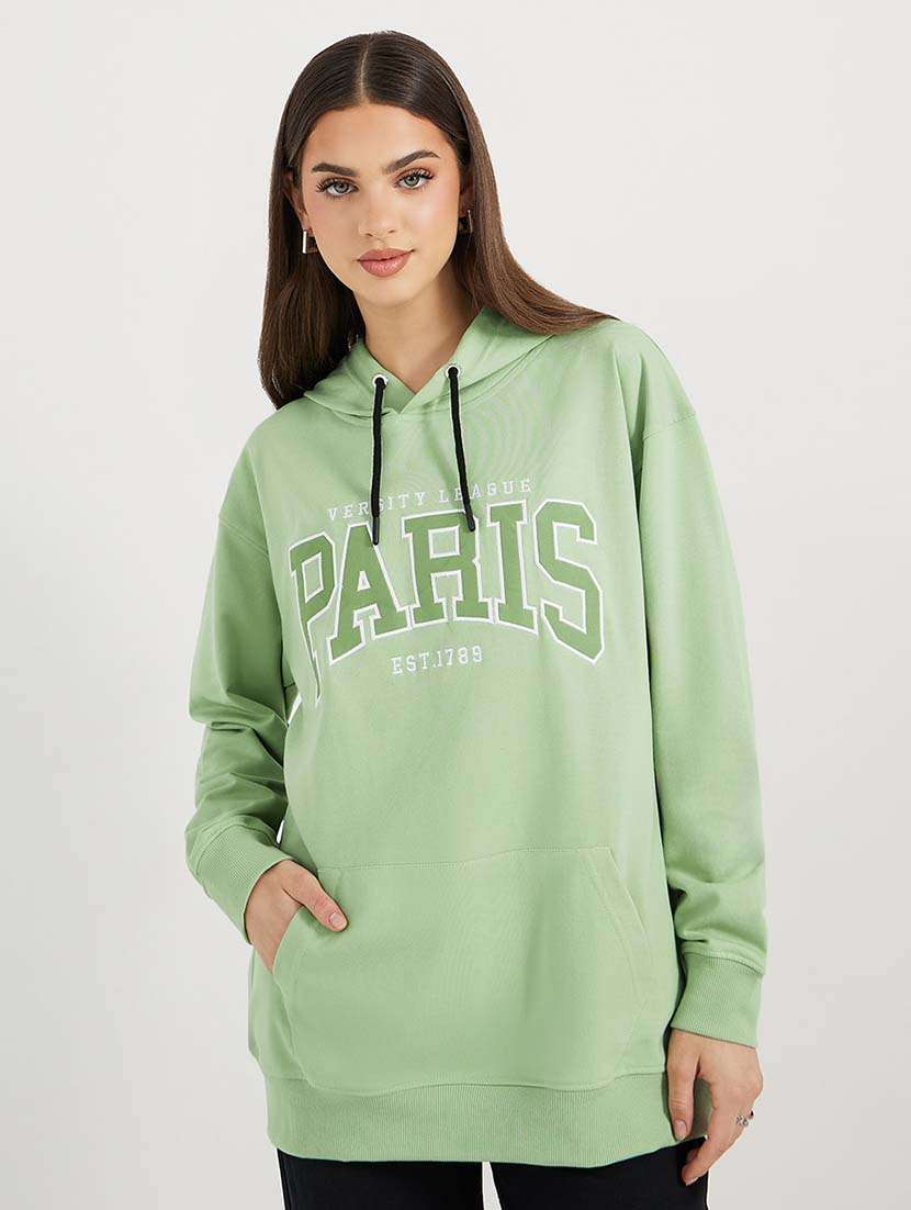 women printed hooded long sleeves sweatshirt