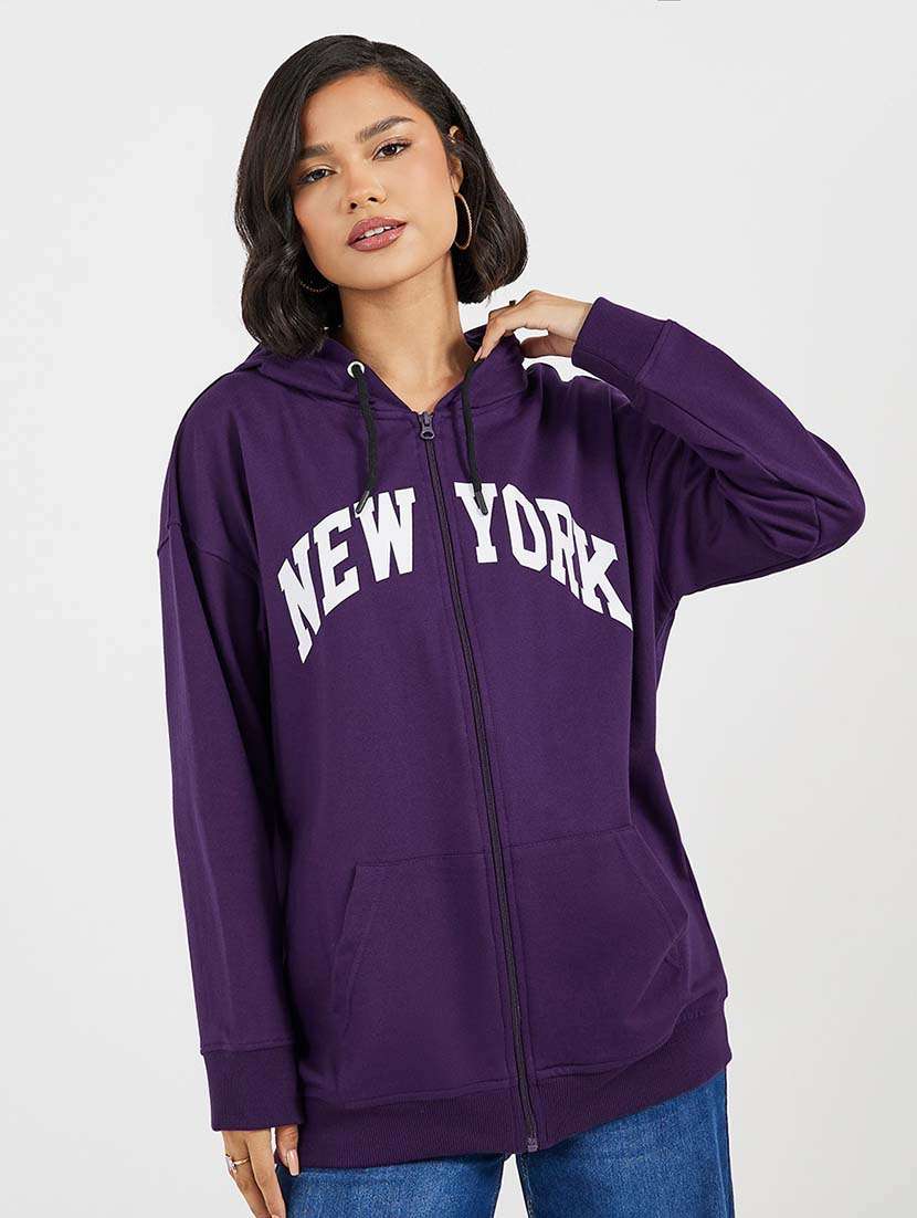 purple cotton front print sweatshirt