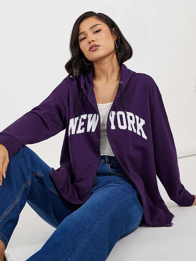 purple cotton front print sweatshirt - 21643722 - Standard Image - 2