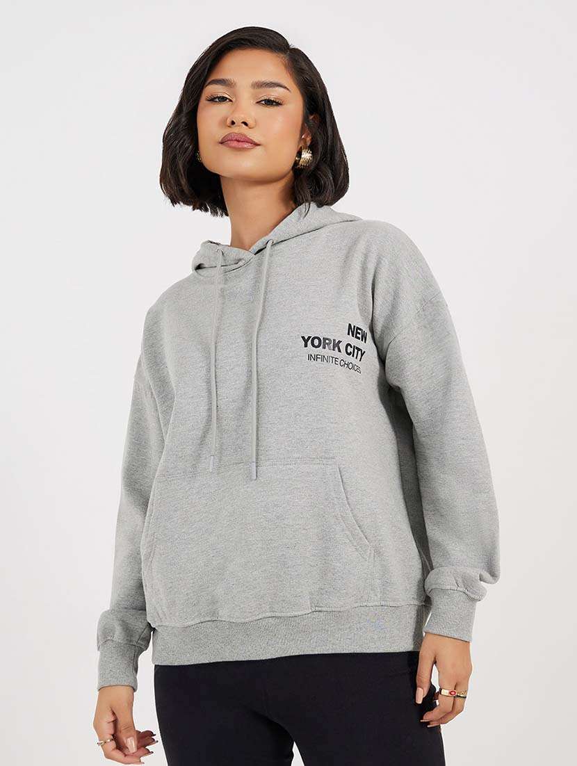 grey cotton front print sweatshirt
