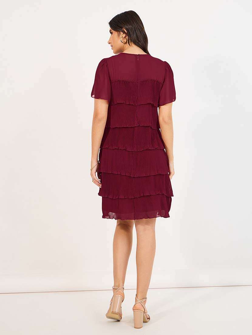 women maroon solid round neck layered dress - 21643756 -  Standard Image - 2