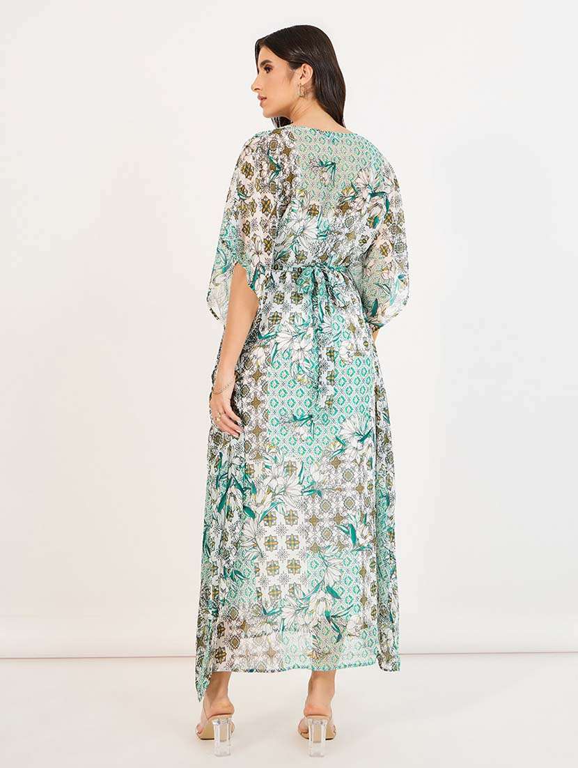 women printed v neck kimono sleeve a-line dress - 21643762 -  Standard Image - 2