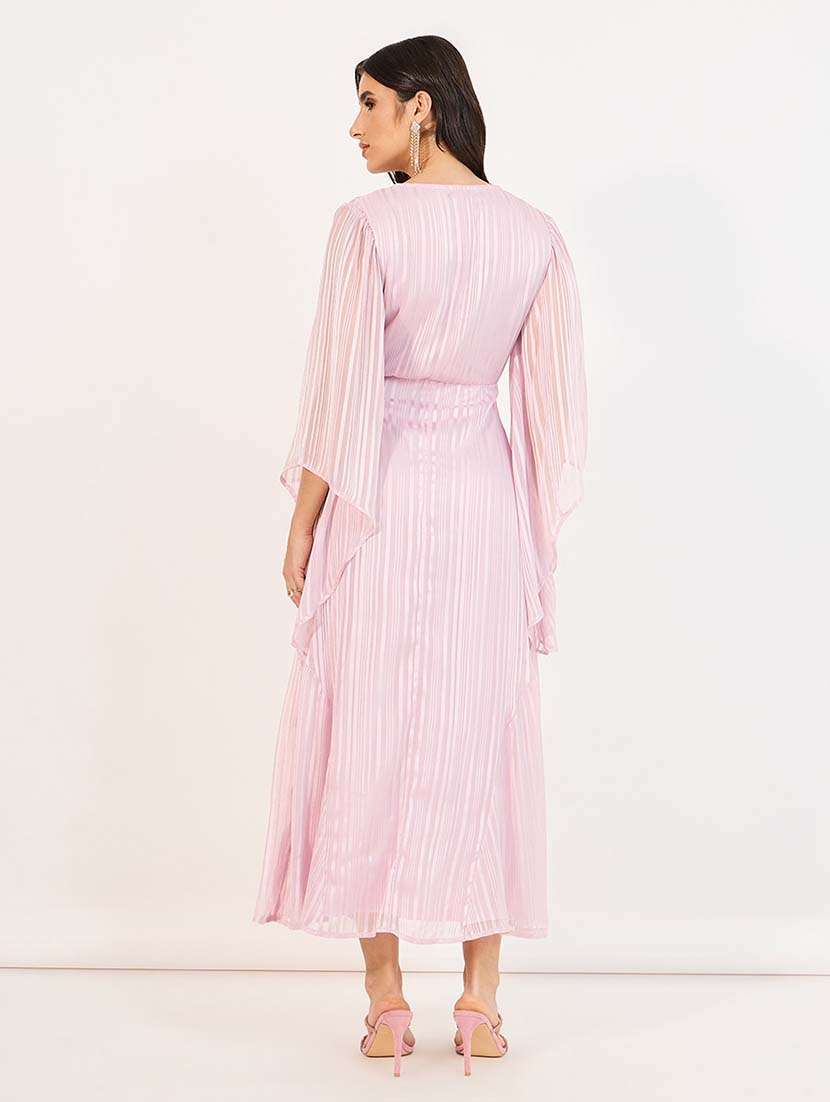 women pink stripes v neck a-line dress - 21643763 -  Standard Image - 2