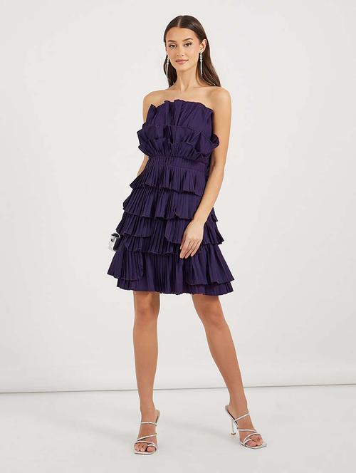 women purple solid off-shoulder neck layered dress - 21643777 - Standard Image - 0