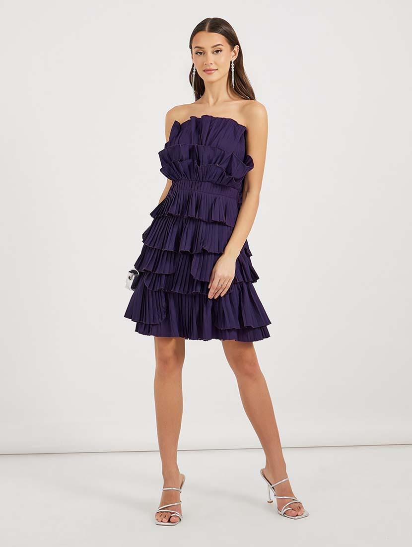 women purple solid off-shoulder neck layered dress - 21643777 - Zoom Image - 0