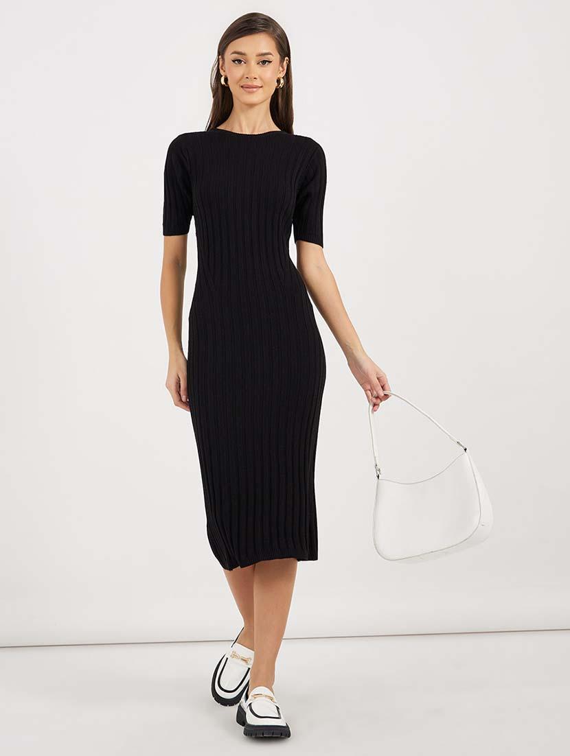 women black solid short sleeve sheath dress - 21643778 - Zoom Image - 0